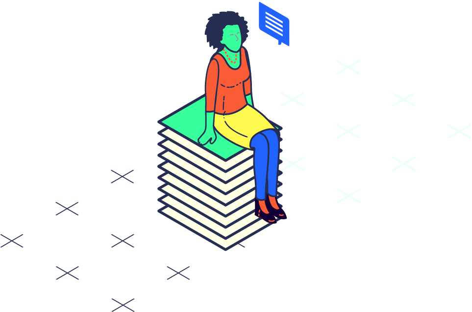 illustration of a student sitting on a stack of books