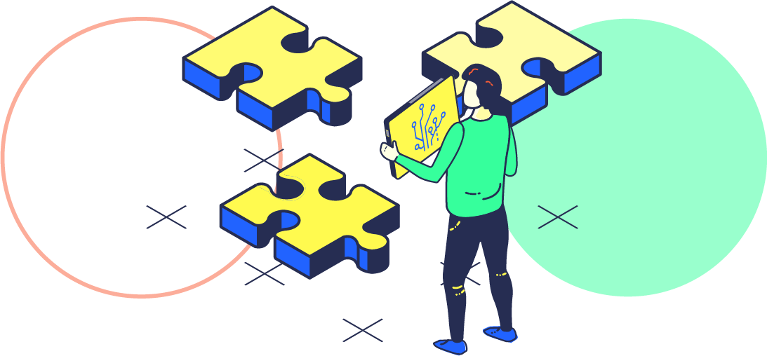 illustration of man trying to solve a puzzle