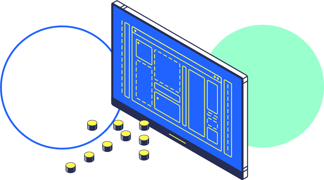 illustration of an arrow pointing to a big blue screen
