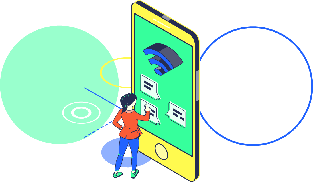 illustration of a woman typing on a big smartphone